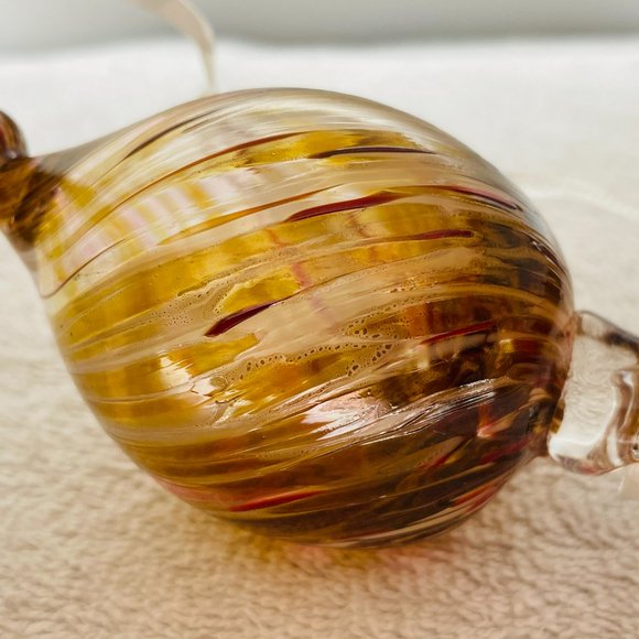 EUC Handblown Glass Ornament, Amber w/Wht, Red & Gold Brush Strokes, 4" T x 2" D - Picture 3 of 7